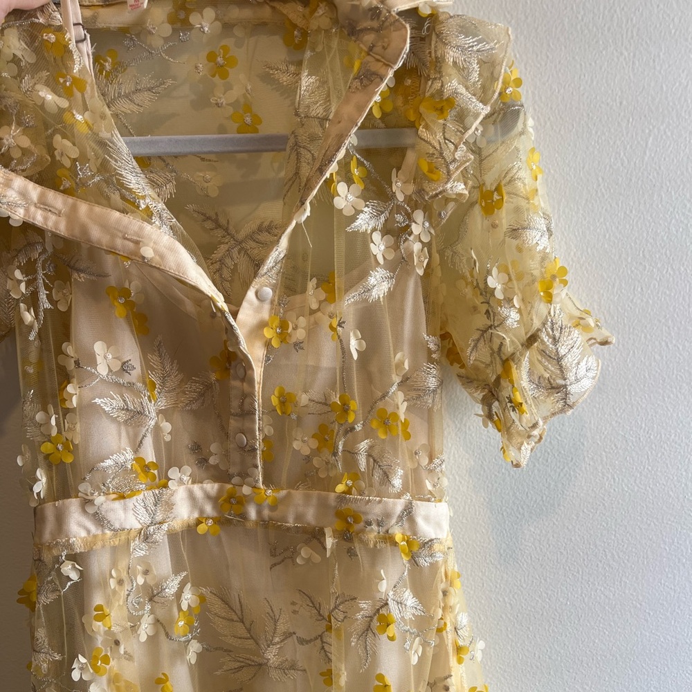 L'ATISTE Cream Buttoned Puff Sleeve Sundress